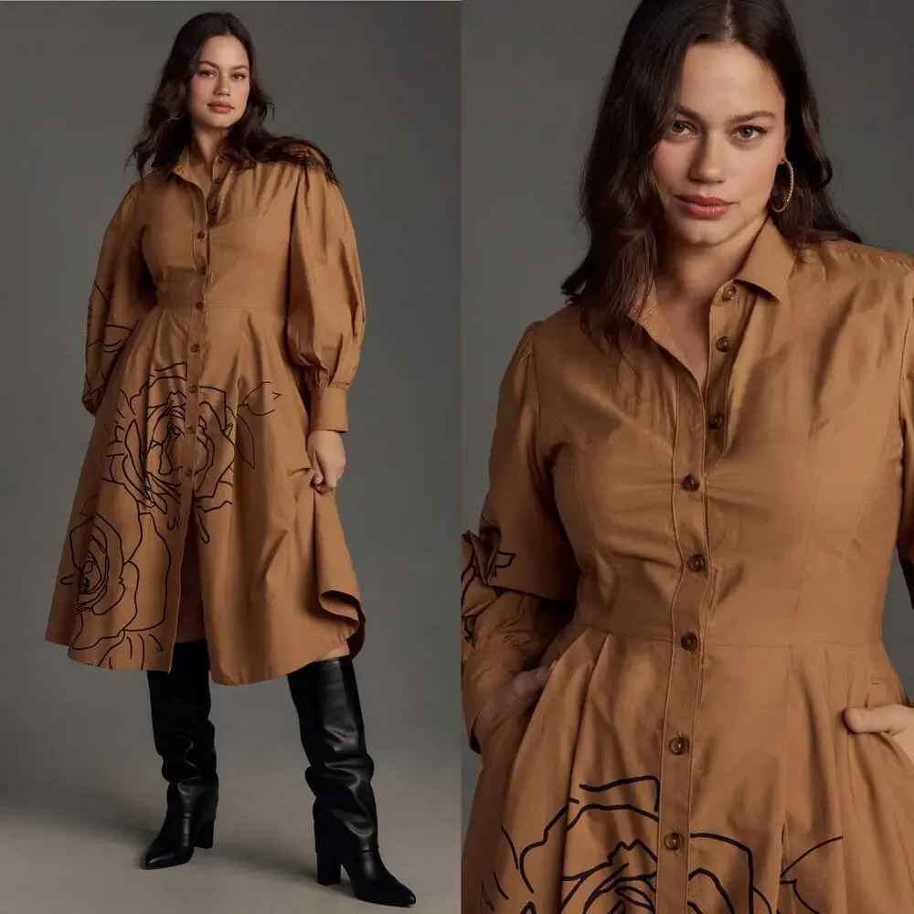 NWOT Anthropologie midi length long sleeve shirt dress size 14 - Picture 1 of 7